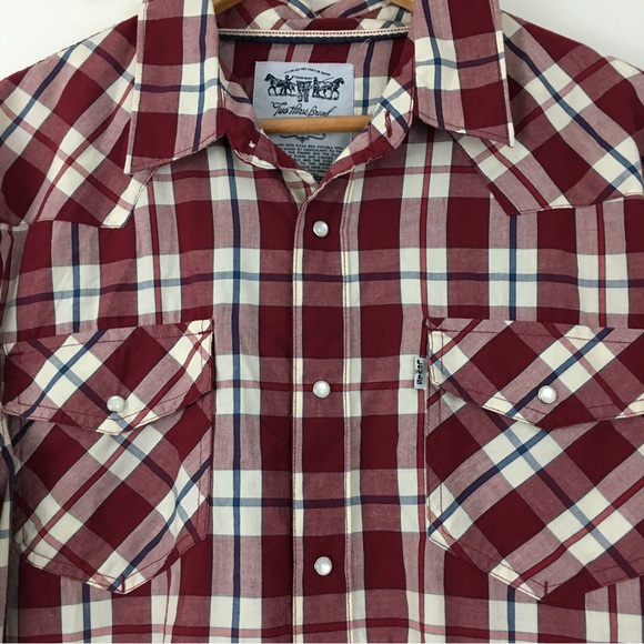 Levi’s Red Plaid Pearl Snap Western Casual Button Shirt Men’s Size L - Picture 4 of 9